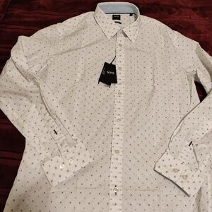 Hugo Boss White Dress Shirt with Blue Dots